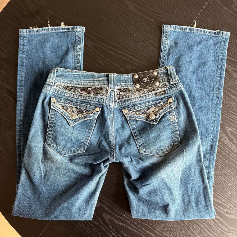 Miss Me JP5124B7 Boot Cut Jeans Size 30 Rhinestone Flap Pocket Y2K